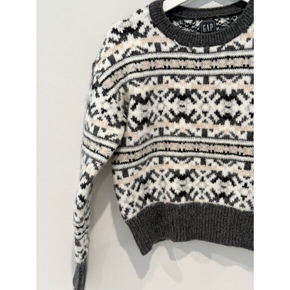 Gap Sweater Womens Crewneck Fair Isle Preppy Size XS Knit Top Gray Neutral Fall - Picture 2 of 13